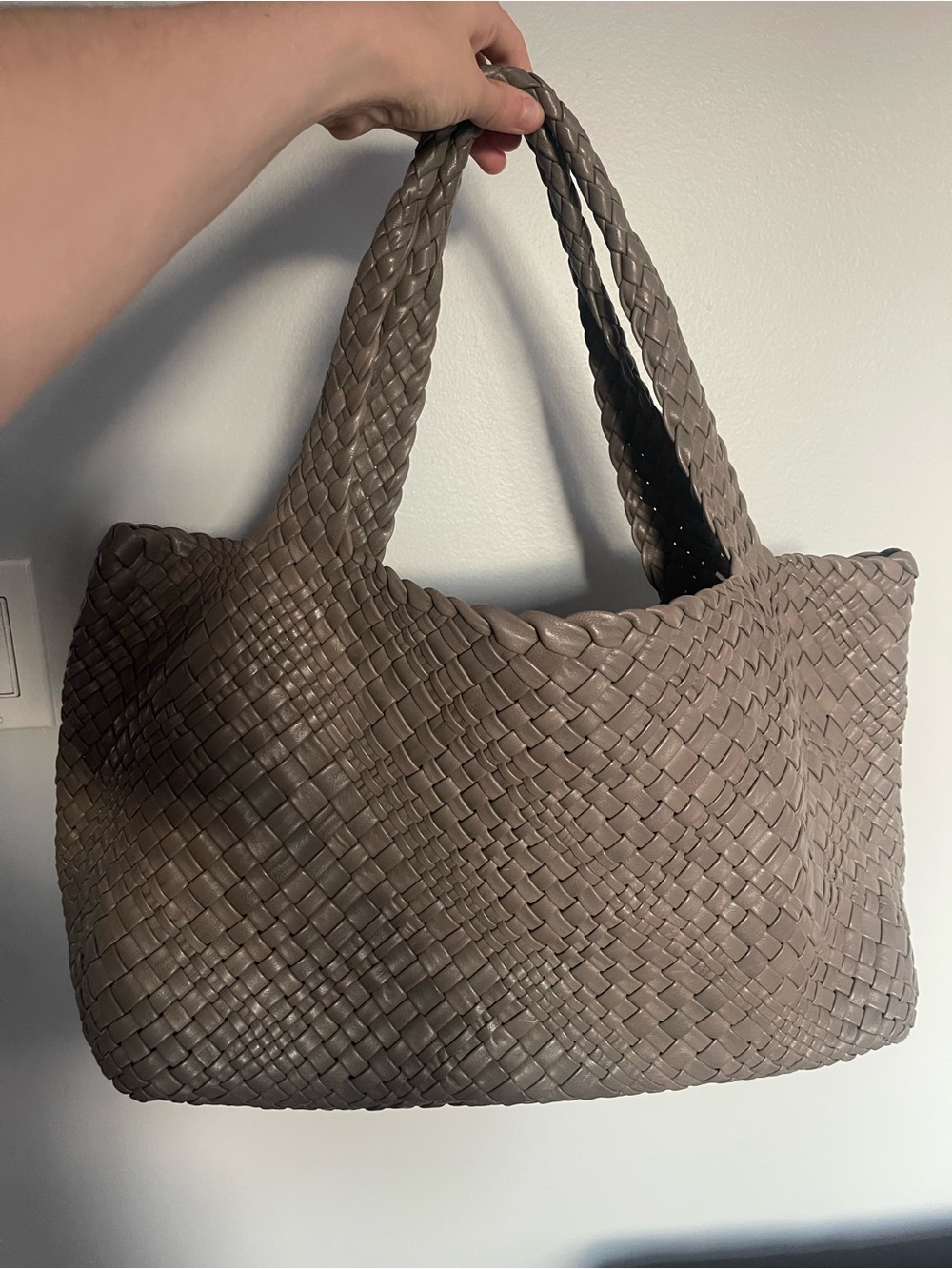 FALOR Grey Large Handwoven Genuine Leather Tote